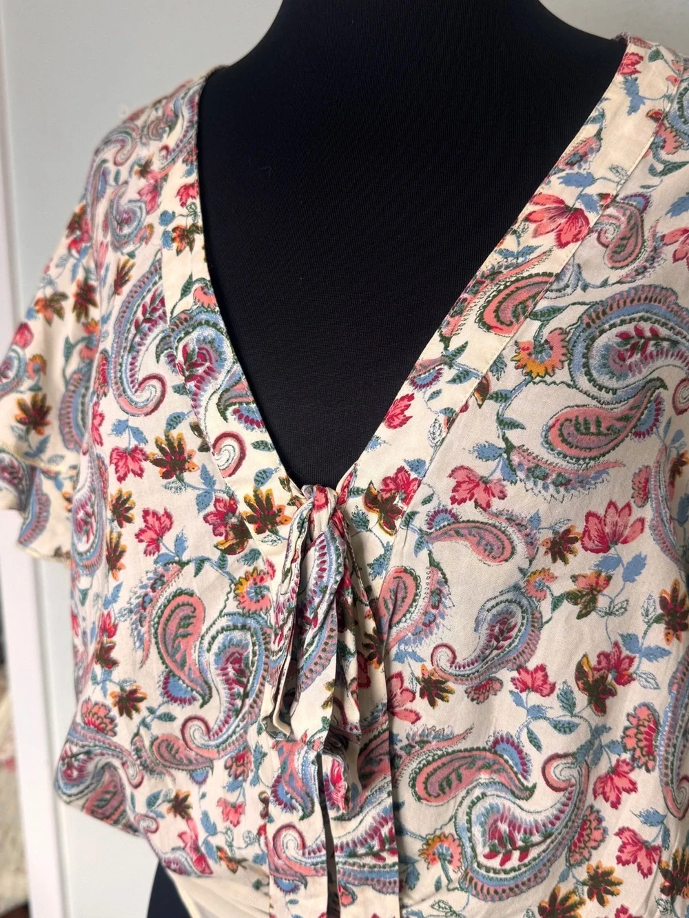 Free People Call Me Later Ruffled Paisley Bodysuit Small